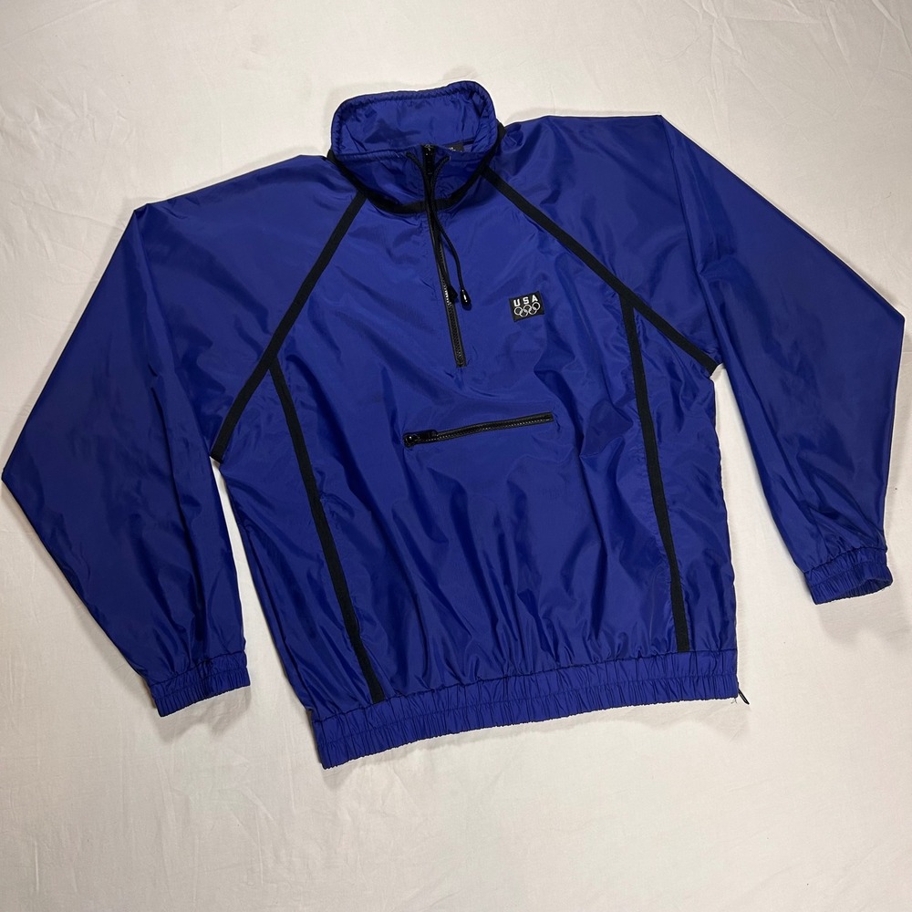 Vintage USA Olympics JCPenney Windbreaker Jacket‎ Blue Quarter Zip Mens Medium